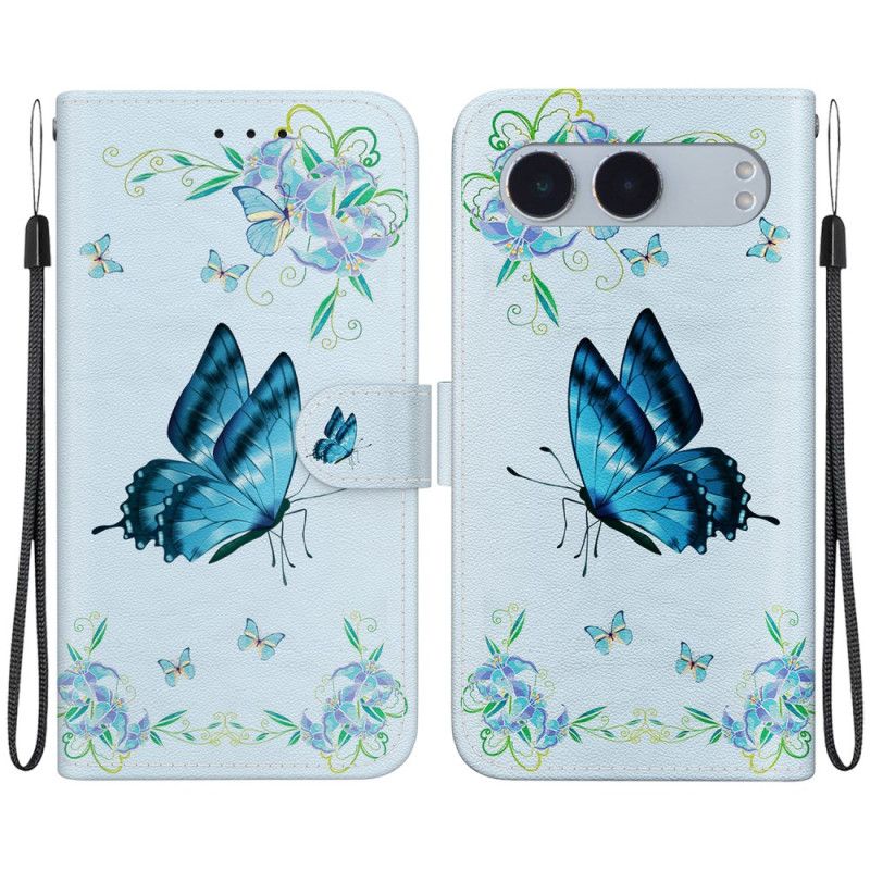 Etui Folio Oneplus Nord 4 Smycz Niebieski Motyl I Kwiat Etui Ochronne