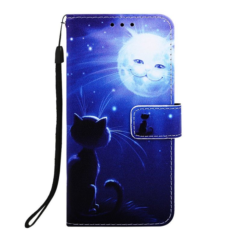 Etui Folio Samsung Galaxy A70 Księżycowy Kot Ze Stringami Etui Ochronne
