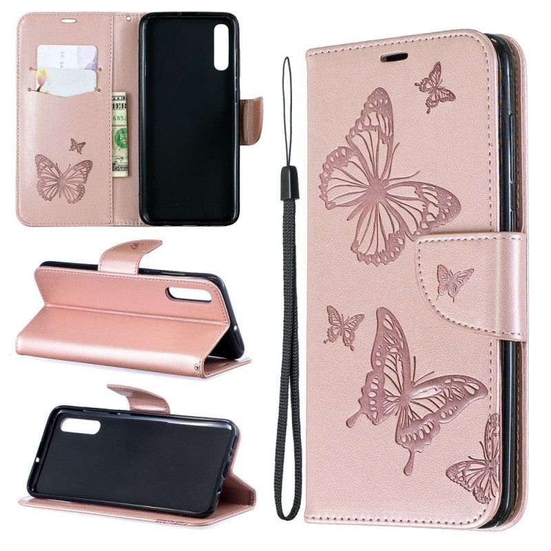 Etui Folio Samsung Galaxy A70 Magenta Szary Motyle W Locie Ze Stringami Etui Ochronne