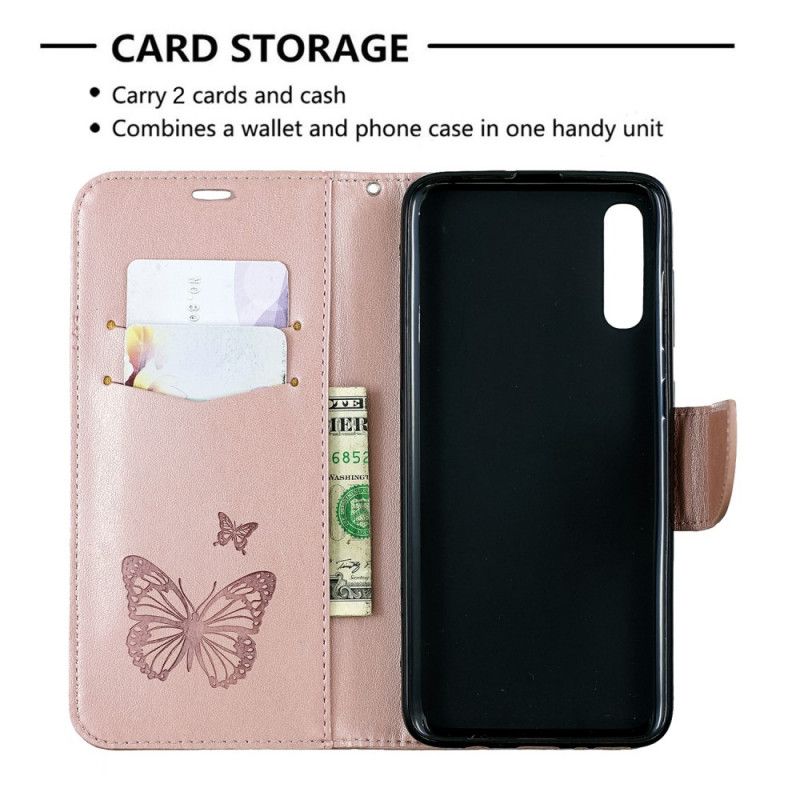 Etui Folio Samsung Galaxy A70 Magenta Szary Motyle W Locie Ze Stringami Etui Ochronne