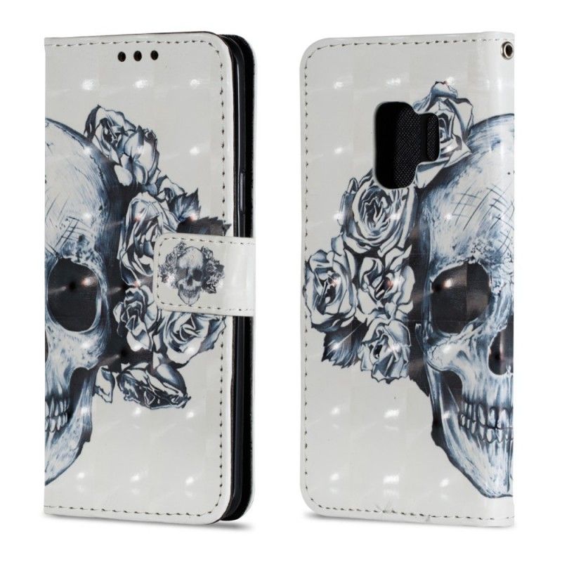 Etui Folio Samsung Galaxy S9 3D Czaszka Kwiatu Etui Ochronne