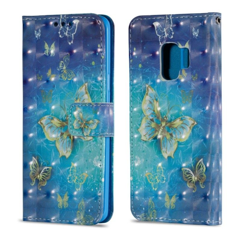 Etui Folio Samsung Galaxy S9 3D Złote Motyle Etui Ochronne