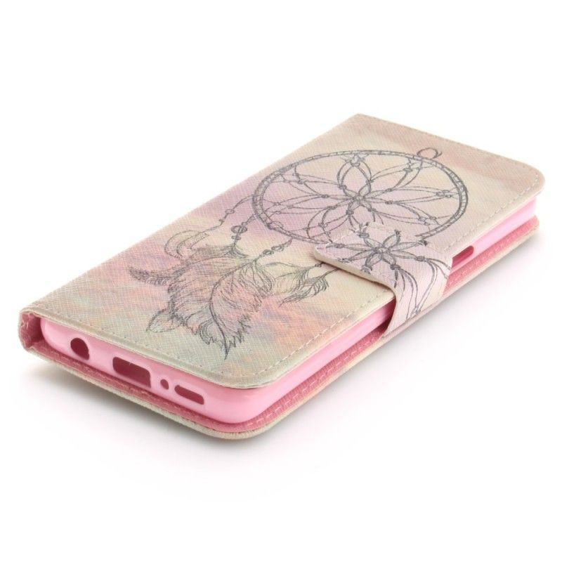 Etui Folio Samsung Galaxy S9 Biały Czarny Łapacz Snów Z Piór Etui Ochronne