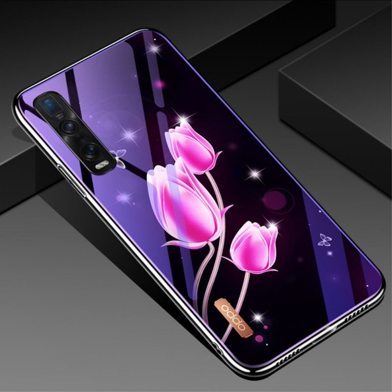 Etui Oppo Find X2 Pro Purpurowy Szkło Hartowane I Silikon Kwiatowy