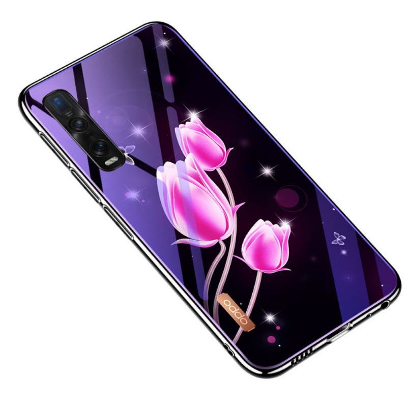 Etui Oppo Find X2 Pro Purpurowy Szkło Hartowane I Silikon Kwiatowy