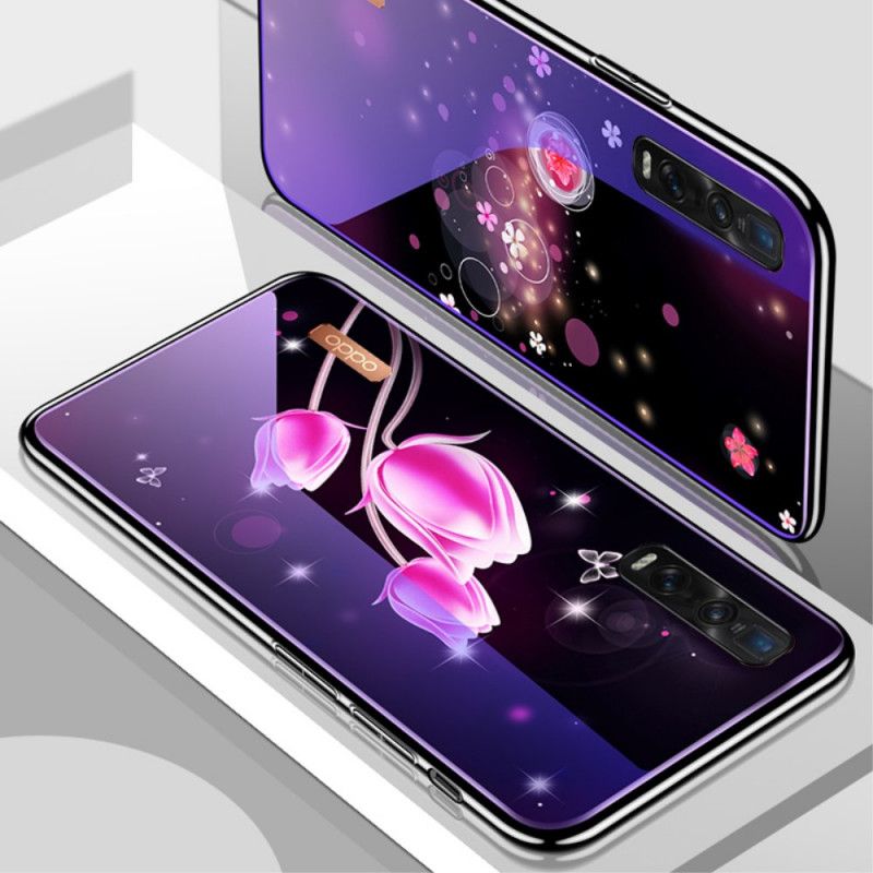 Etui Oppo Find X2 Pro Purpurowy Szkło Hartowane I Silikon Kwiatowy