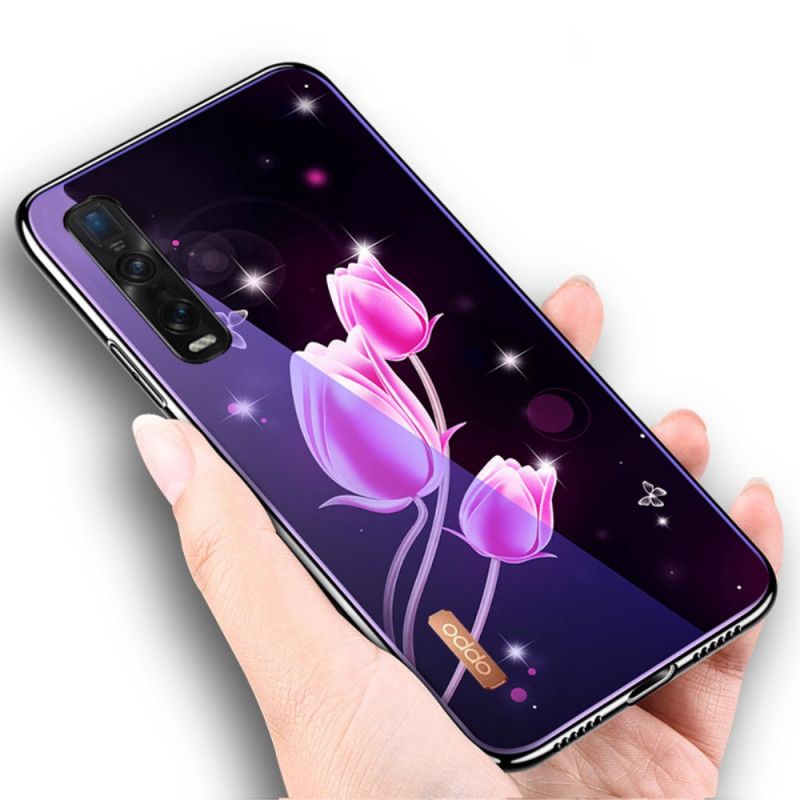 Etui Oppo Find X2 Pro Purpurowy Szkło Hartowane I Silikon Kwiatowy