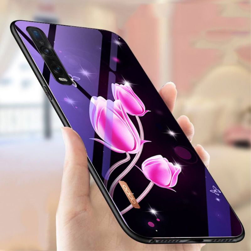 Etui Oppo Find X2 Pro Purpurowy Szkło Hartowane I Silikon Kwiatowy
