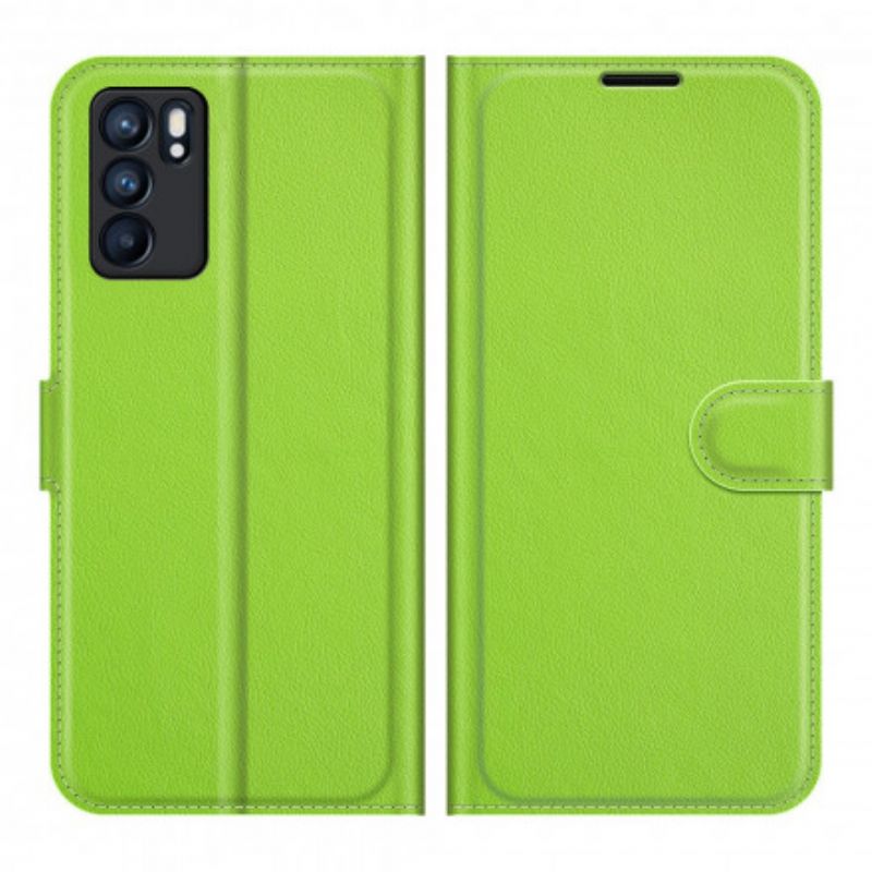 Etui Folio Oppo Reno 6 5g Klasyczne Liczi Sztuczna Skóra Etui Ochronne