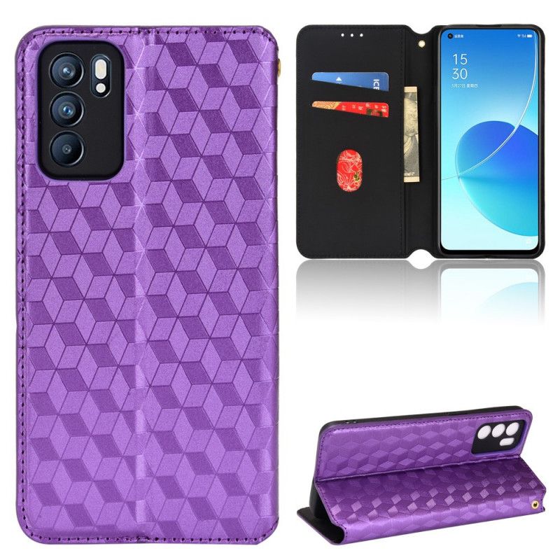 Flip Kotelot Oppo Reno 6 5g 3d Diamentowy Efekt Skóry Etui Ochronne