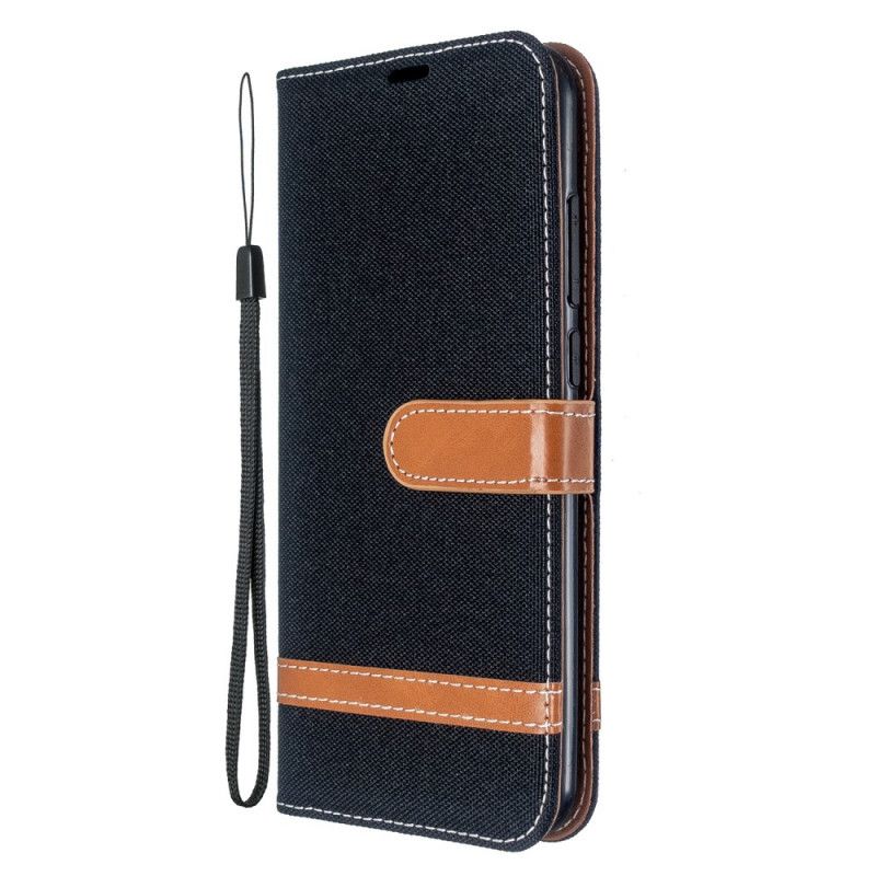 Etui Folio Xiaomi Redmi Note 8T Szary Czarny Efekt Tkaniny I Skóry Ze Stringami