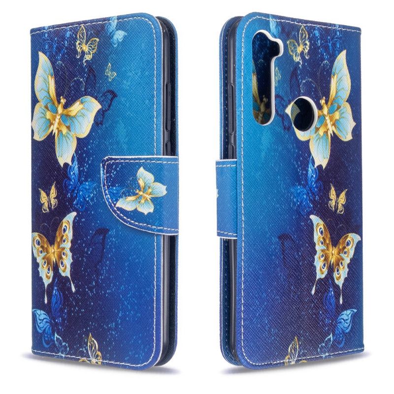 Skórzany Futerał Xiaomi Redmi Note 8T Etui na Telefon Złote Motyle