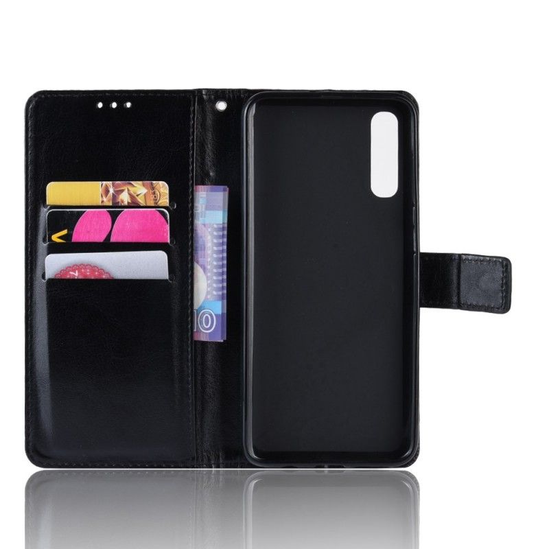 Etui Folio Samsung Galaxy A50 Czerwony Czarny Kwadratowa Imitacja Skóry Etui Ochronne