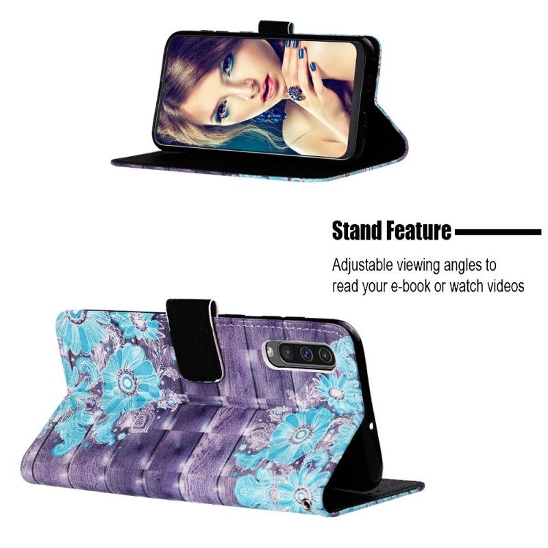 Etui Folio Samsung Galaxy A50 Niebieskie Kwiaty Etui Ochronne