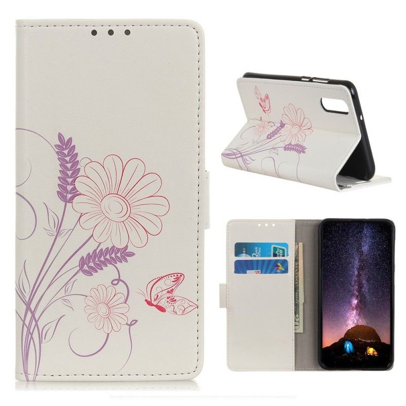 Etui Folio Samsung Galaxy A50 Rysowanie Motyli I Kwiatów