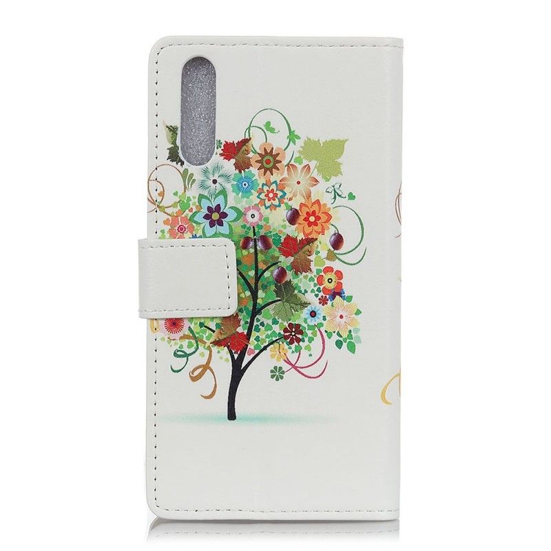 Etui Folio Samsung Galaxy A50 Zielony Pomarańczowy Kwitnące Drzewo