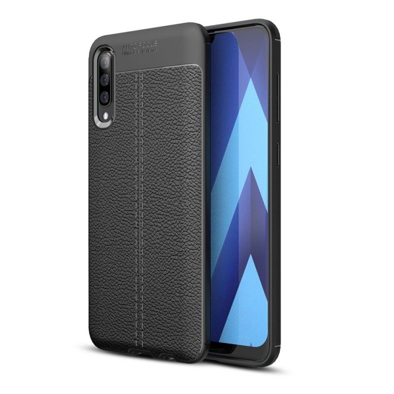 Etui Samsung Galaxy A50 Czerwony Czarny Efekt Skóry Z Podwójną Linią Liczi