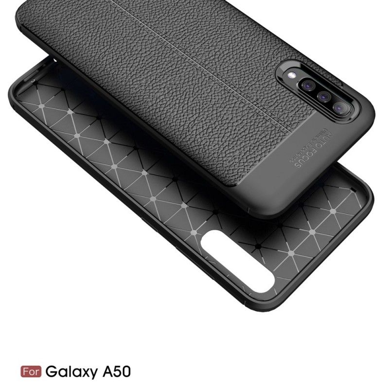 Etui Samsung Galaxy A50 Czerwony Czarny Efekt Skóry Z Podwójną Linią Liczi