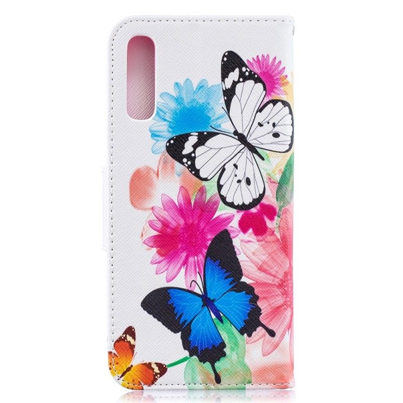 Obudowa Samsung Galaxy A50 Jasnoniebieski Różowy Malowane Motyle I Kwiaty