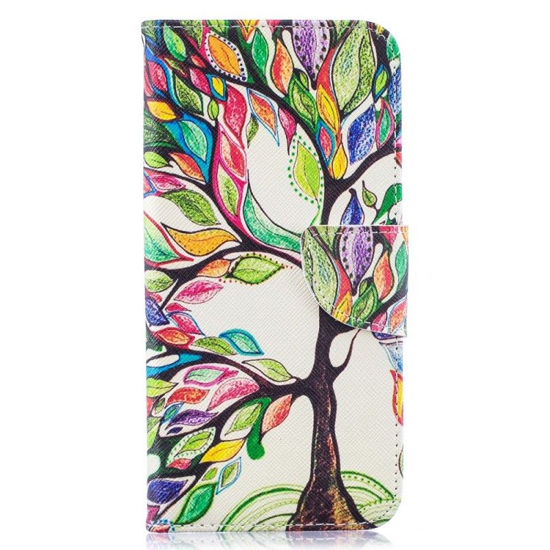 Skórzany Futerał Samsung Galaxy A50 Etui na Telefon Kolorowe Drzewo