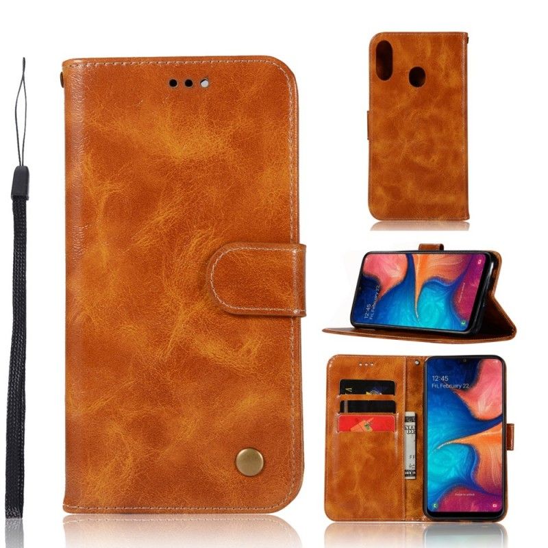 Etui Folio Samsung Galaxy A20e Czerwony Szary Efekt Skóry W Stylu Vintage Z Paskiem Etui Ochronne