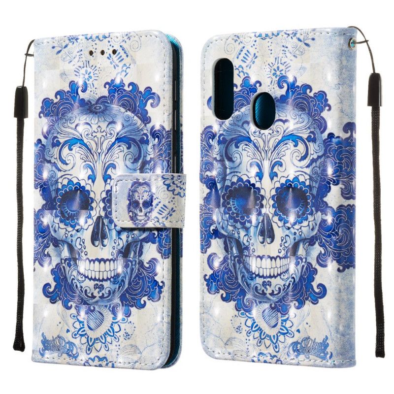 Etui Folio Samsung Galaxy A20e Niebieska Czaszka