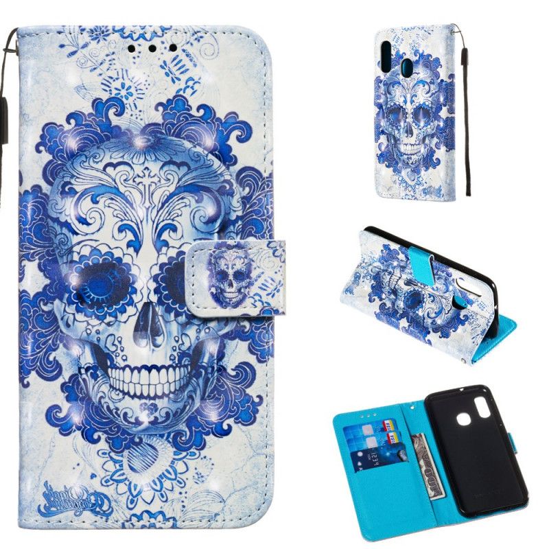 Etui Folio Samsung Galaxy A20e Niebieska Czaszka