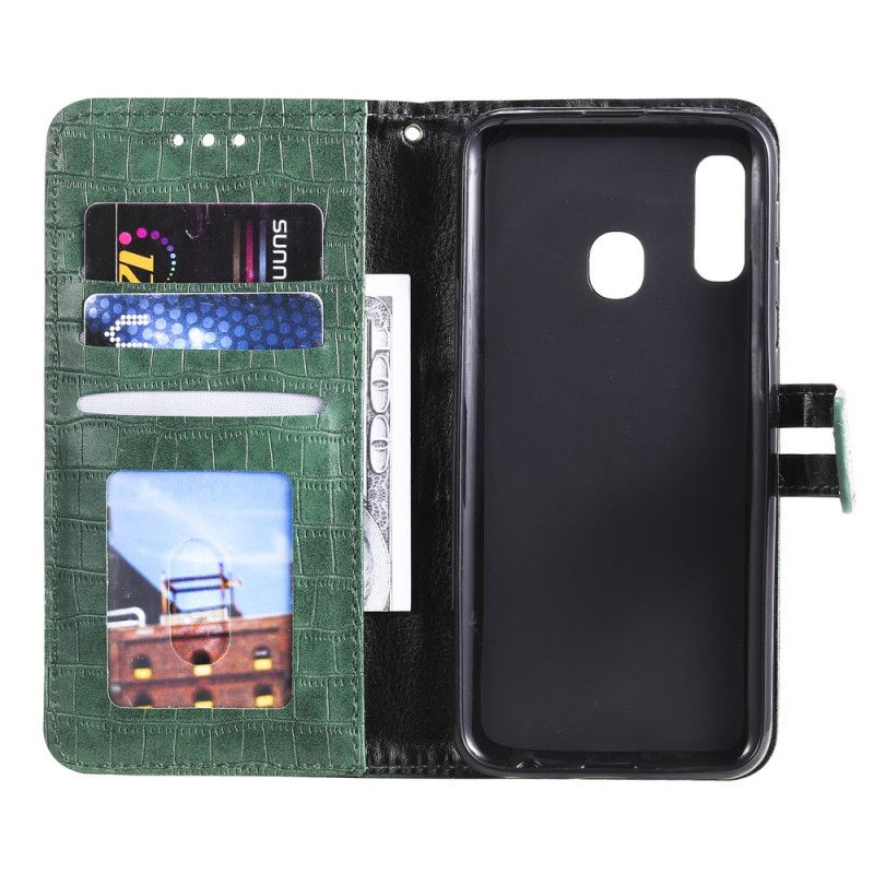 Etui Folio Samsung Galaxy A20e Szary Czarny Całkowicie Krokodyl Etui Ochronne