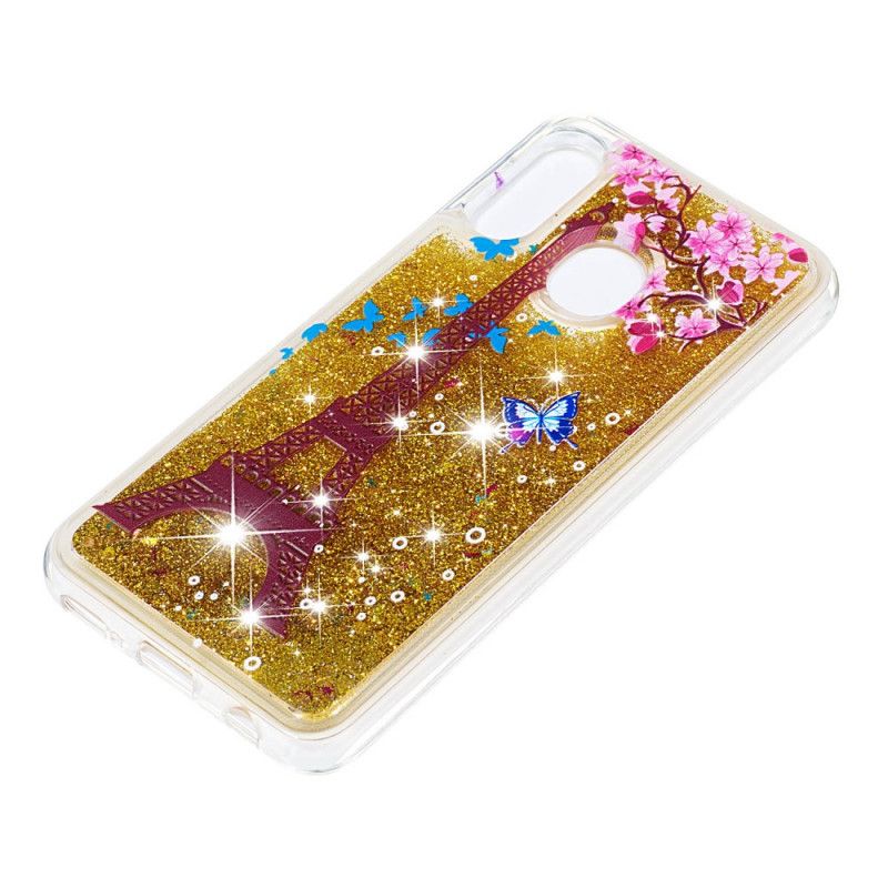 Etui Samsung Galaxy A20e Wieża Eiffla Ze Złotym Brokatem Etui Ochronne