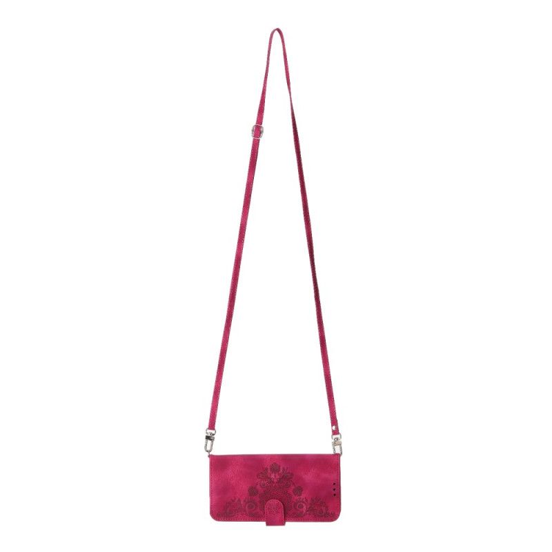 Etui Folio Do Xiaomi Redmi Note 14 5g Portfel Z Koronkowym Wzorem Paskiem I Paskiem Na Ramię