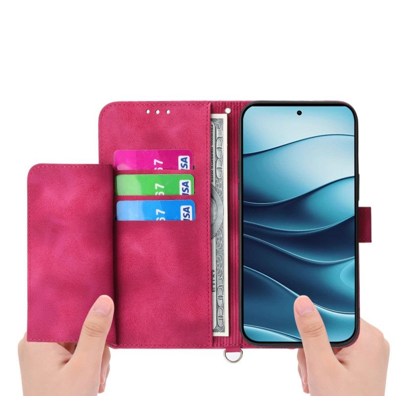 Etui Folio Do Xiaomi Redmi Note 14 5g Portfel Z Koronkowym Wzorem Paskiem I Paskiem Na Ramię