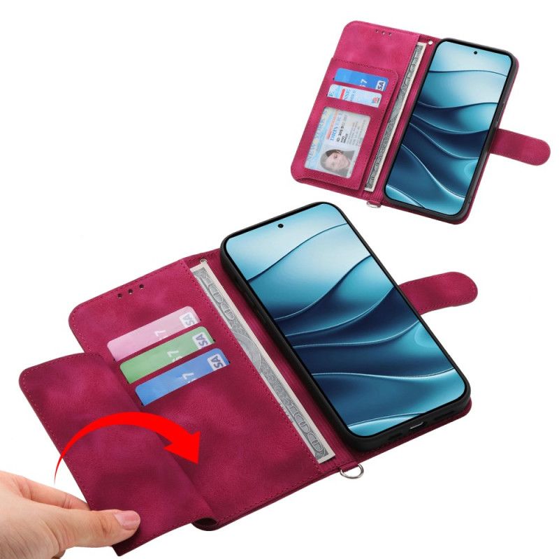 Etui Folio Do Xiaomi Redmi Note 14 5g Portfel Z Koronkowym Wzorem Paskiem I Paskiem Na Ramię