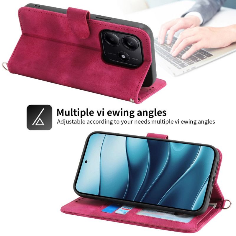 Etui Folio Do Xiaomi Redmi Note 14 5g Portfel Z Koronkowym Wzorem Paskiem I Paskiem Na Ramię