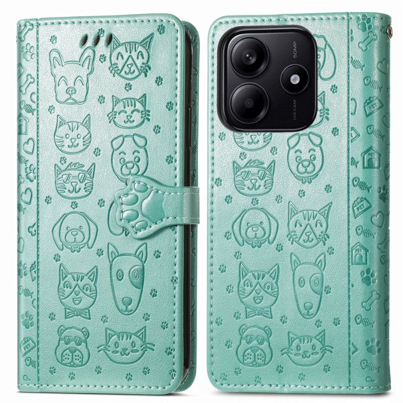 Etui Folio Xiaomi Redmi Note 14 5g Animowane Zwierzęta Etui Ochronne