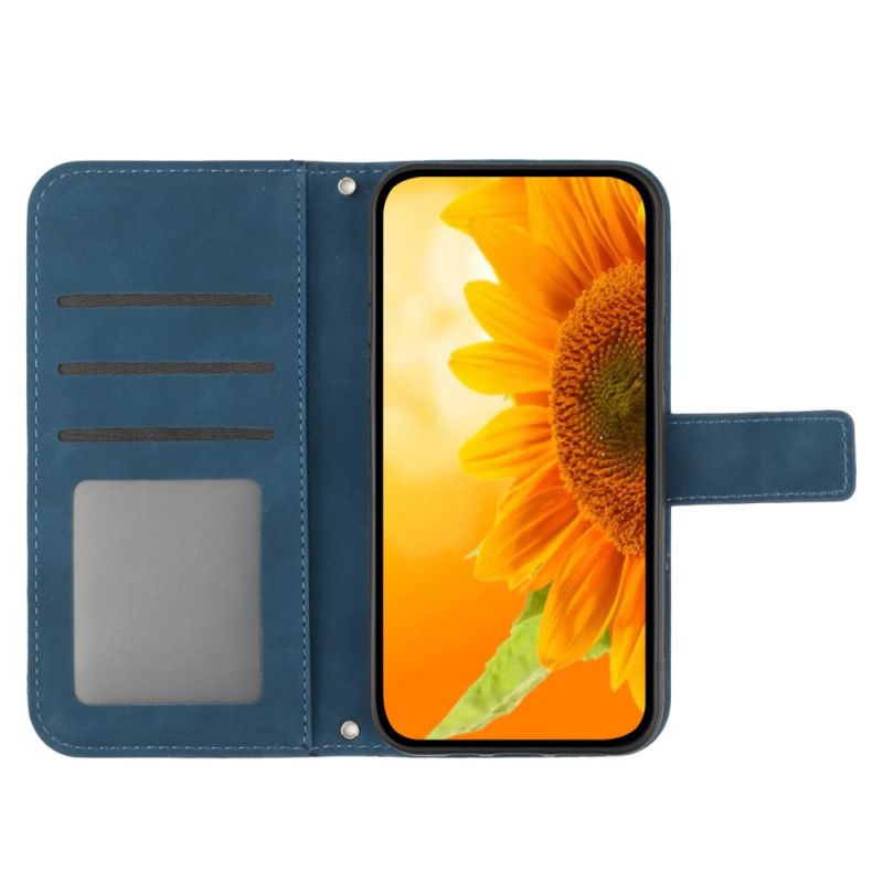Etui Folio Xiaomi Redmi Note 14 5g Nadruk Słonecznika Z Paskiem