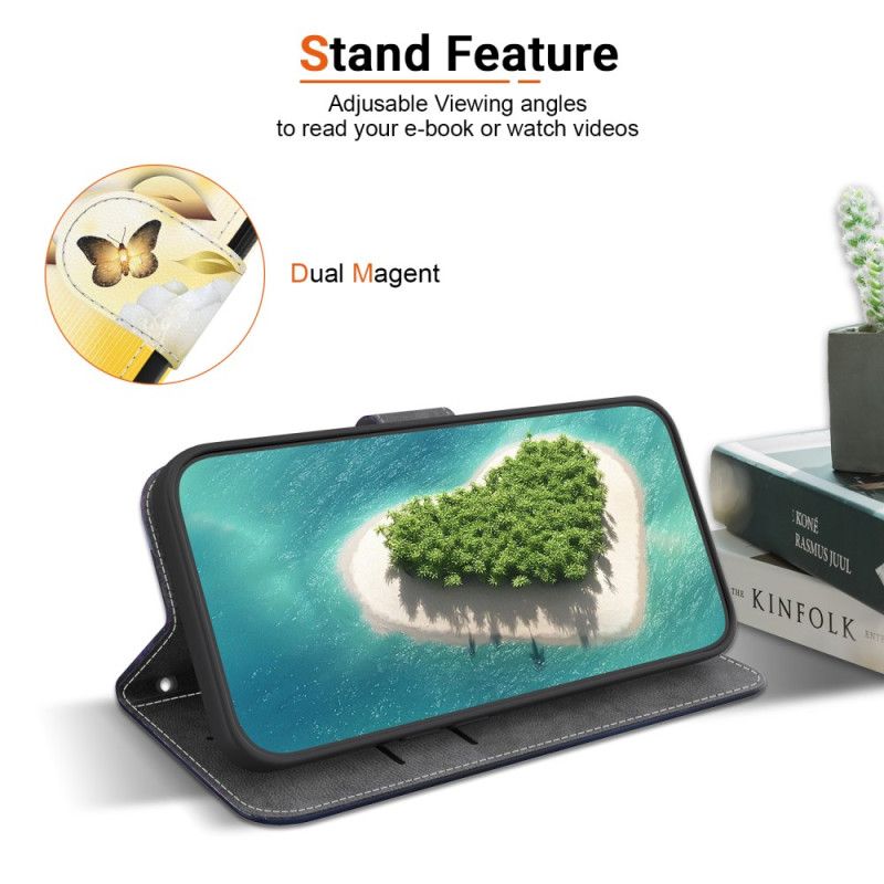 Etui Folio Xiaomi Redmi Note 14 5g Złote Motyle I Białe Kwiaty