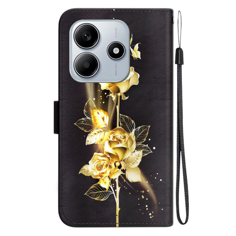 Etui Folio Xiaomi Redmi Note 14 5g Złote Motyle I Róża