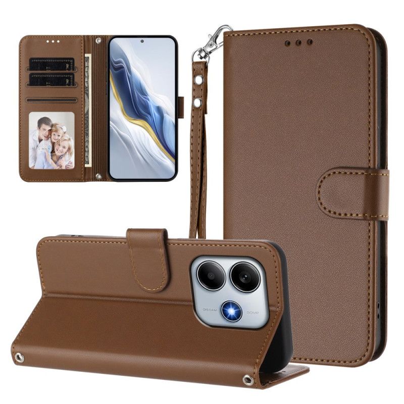 Skórzany Futerał Xiaomi Redmi Note 14 5g Etui Na Telefon Gładka Z Linką