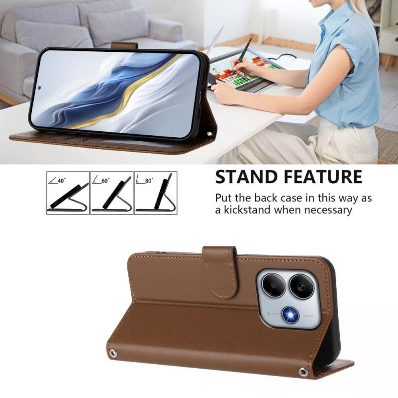 Skórzany Futerał Xiaomi Redmi Note 14 5g Etui Na Telefon Gładka Z Linką