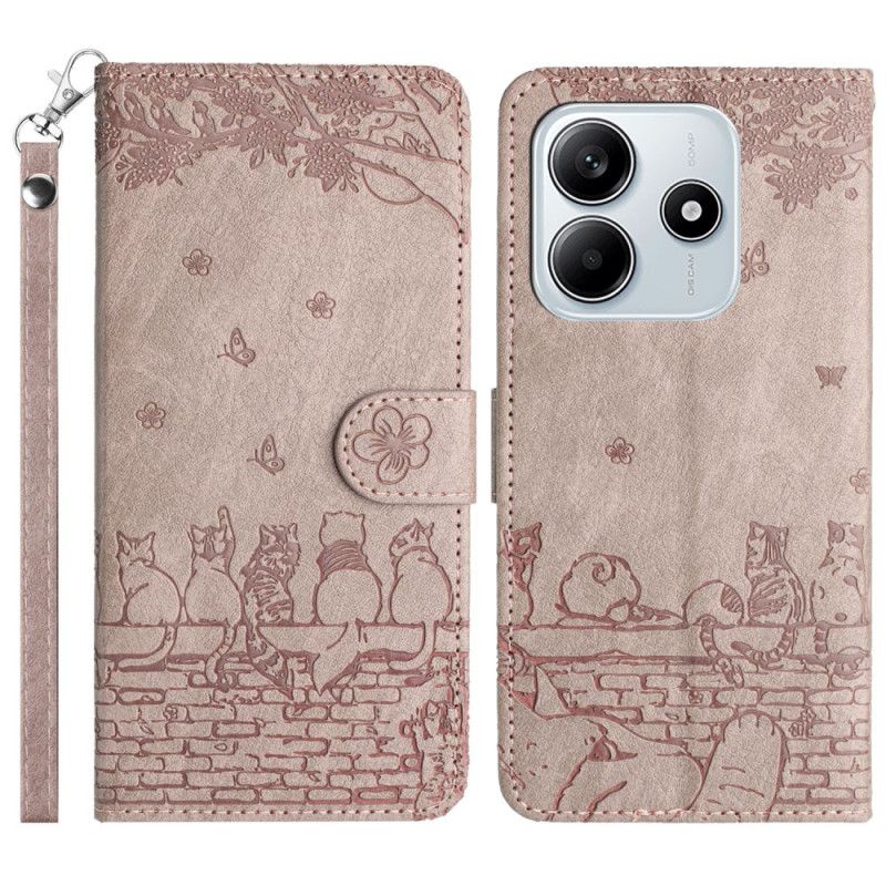 Skórzany Futerał Xiaomi Redmi Note 14 5g Etui Na Telefon Wzór Z Kotami I Paskiem