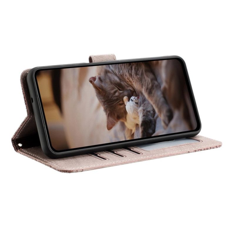 Skórzany Futerał Xiaomi Redmi Note 14 5g Etui Na Telefon Wzór Z Kotami I Paskiem