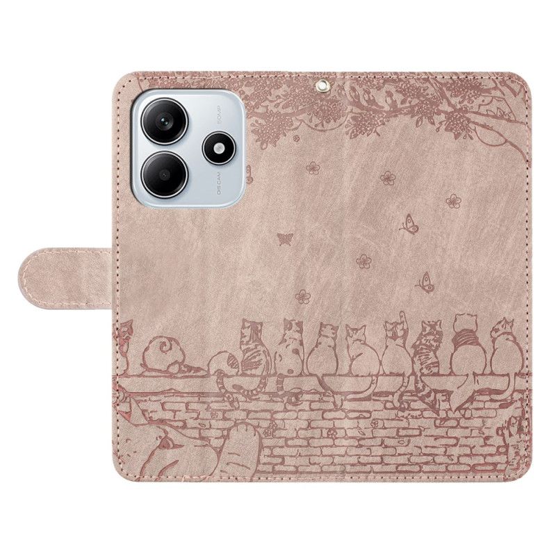 Skórzany Futerał Xiaomi Redmi Note 14 5g Etui Na Telefon Wzór Z Kotami I Paskiem