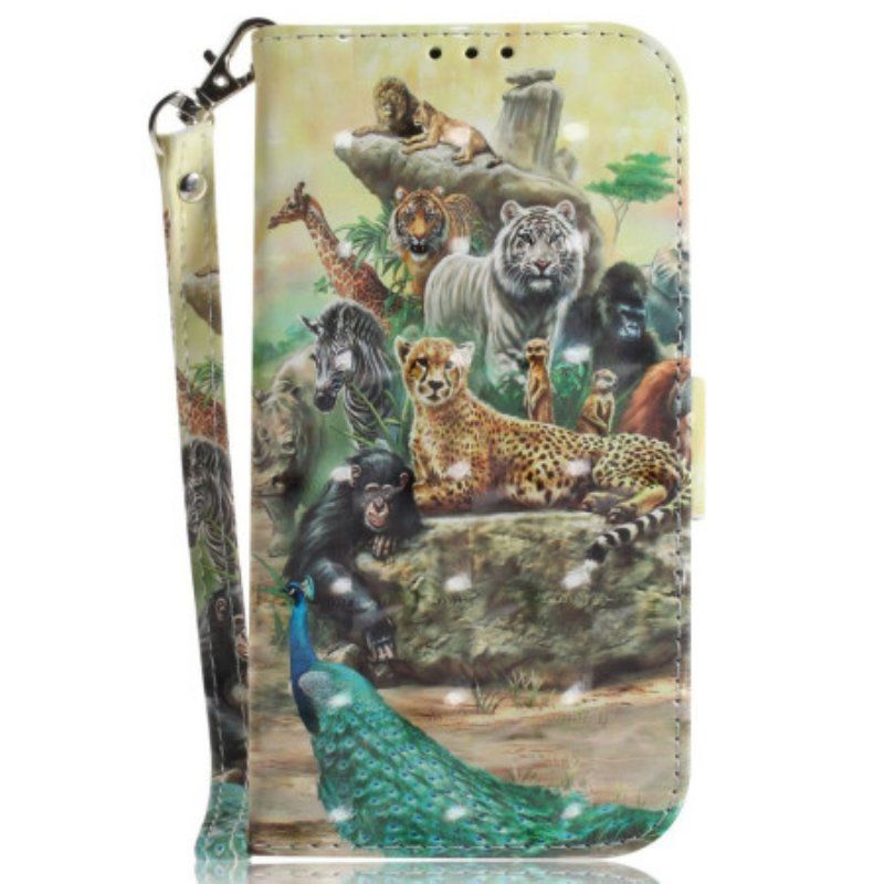 Etui Folio do OnePlus Nord 2T 5G z Łańcuch Stringi Safari Animals