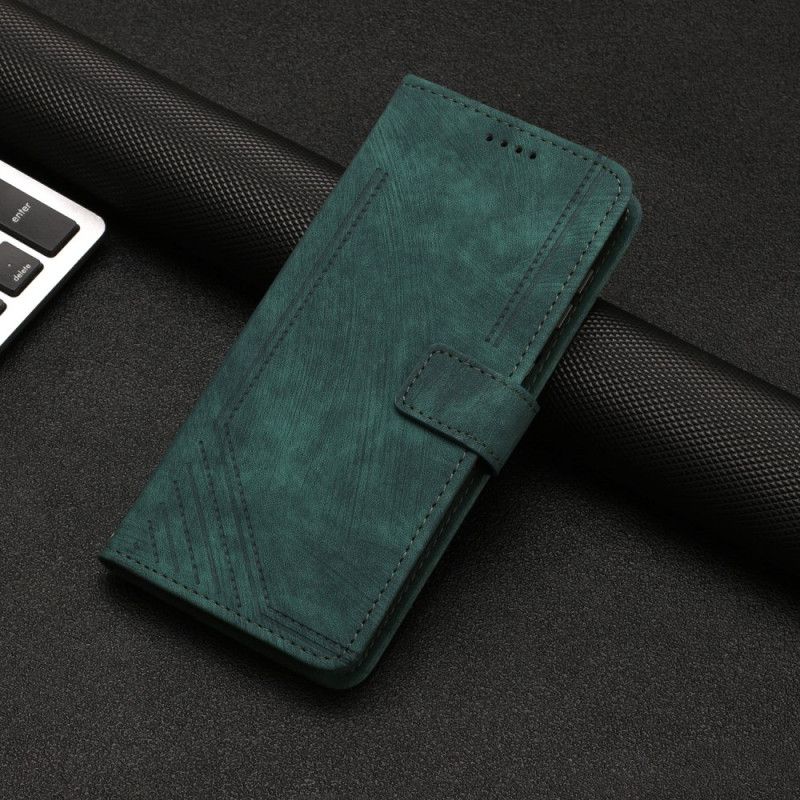 Etui Folio Do Oppo Reno 13f 4g / 5g / 13 Fs 5g Pasek Z Geometrycznymi Liniami