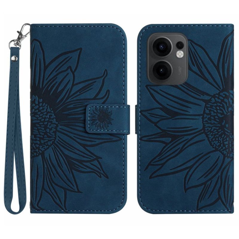 Etui Folio Oppo Reno 13f 4g / 5g / 13 Fs 5g Nadruk Słonecznika Z Paskiem