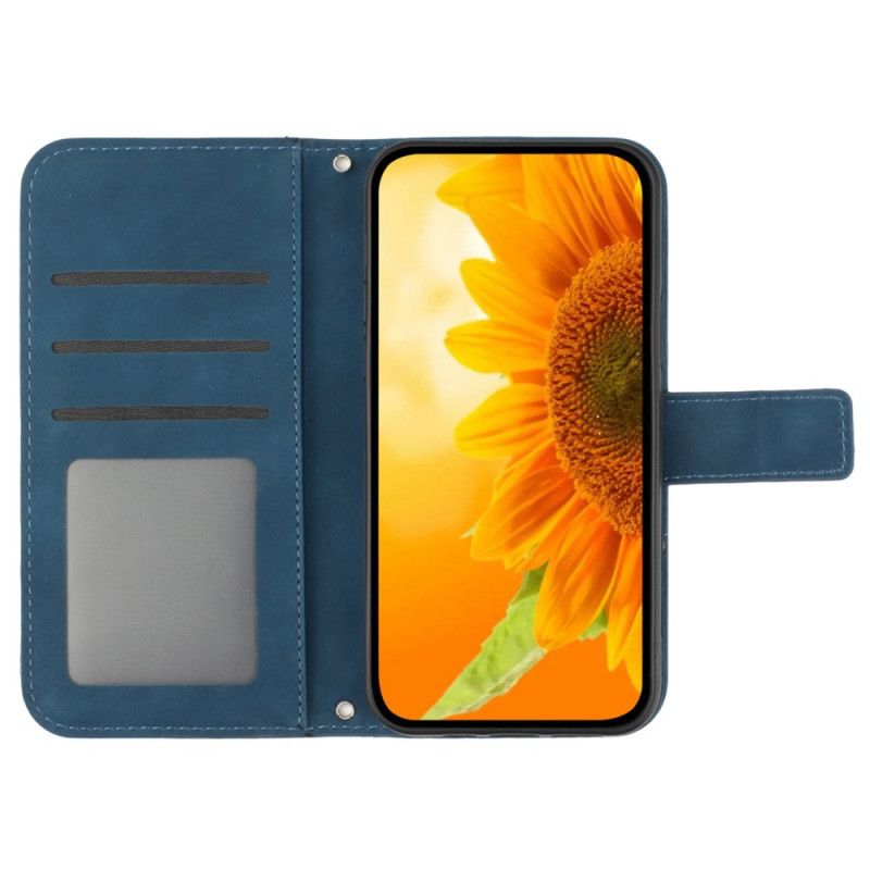 Etui Folio Oppo Reno 13f 4g / 5g / 13 Fs 5g Nadruk Słonecznika Z Paskiem