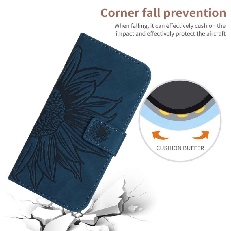 Etui Folio Oppo Reno 13f 4g / 5g / 13 Fs 5g Nadruk Słonecznika Z Paskiem