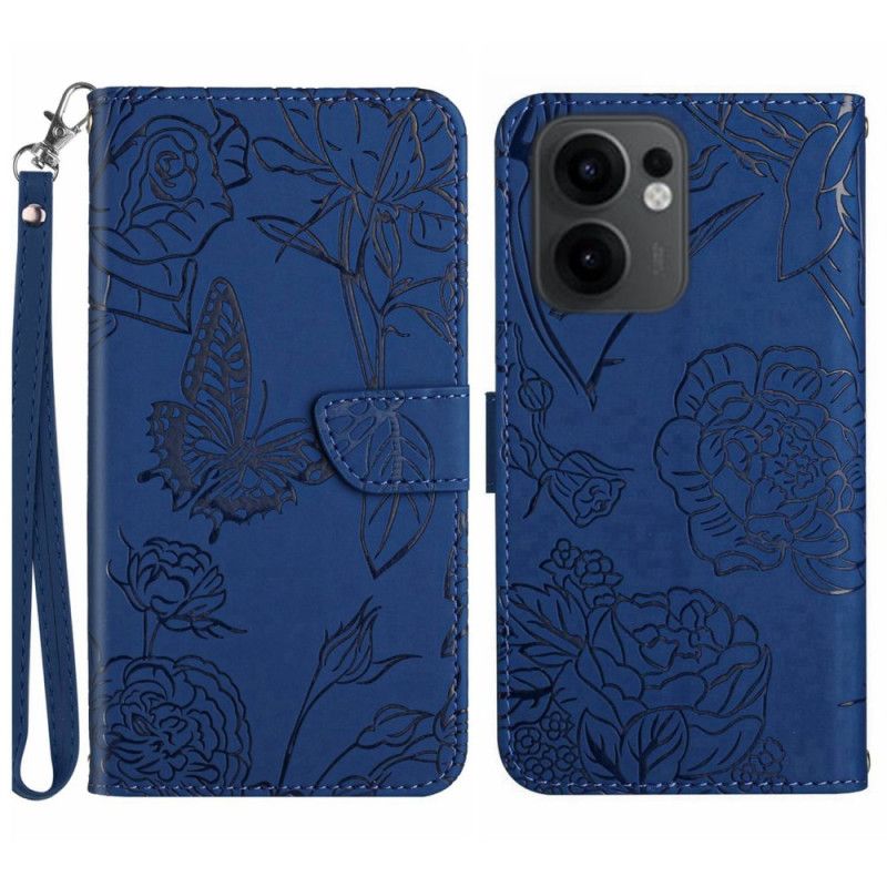 Etui Folio Oppo Reno 13f 4g / 5g / 13 Fs 5g Pasek Z Nadrukiem Motyla