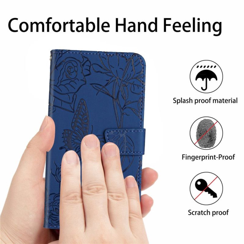 Etui Folio Oppo Reno 13f 4g / 5g / 13 Fs 5g Pasek Z Nadrukiem Motyla