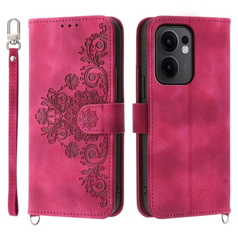 Etui Folio Oppo Reno 13f 4g / 5g / 13 Fs 5g Zamszowy Efekt Koronki Z Paskiem I Paskiem Na Ramię Etui Ochronne